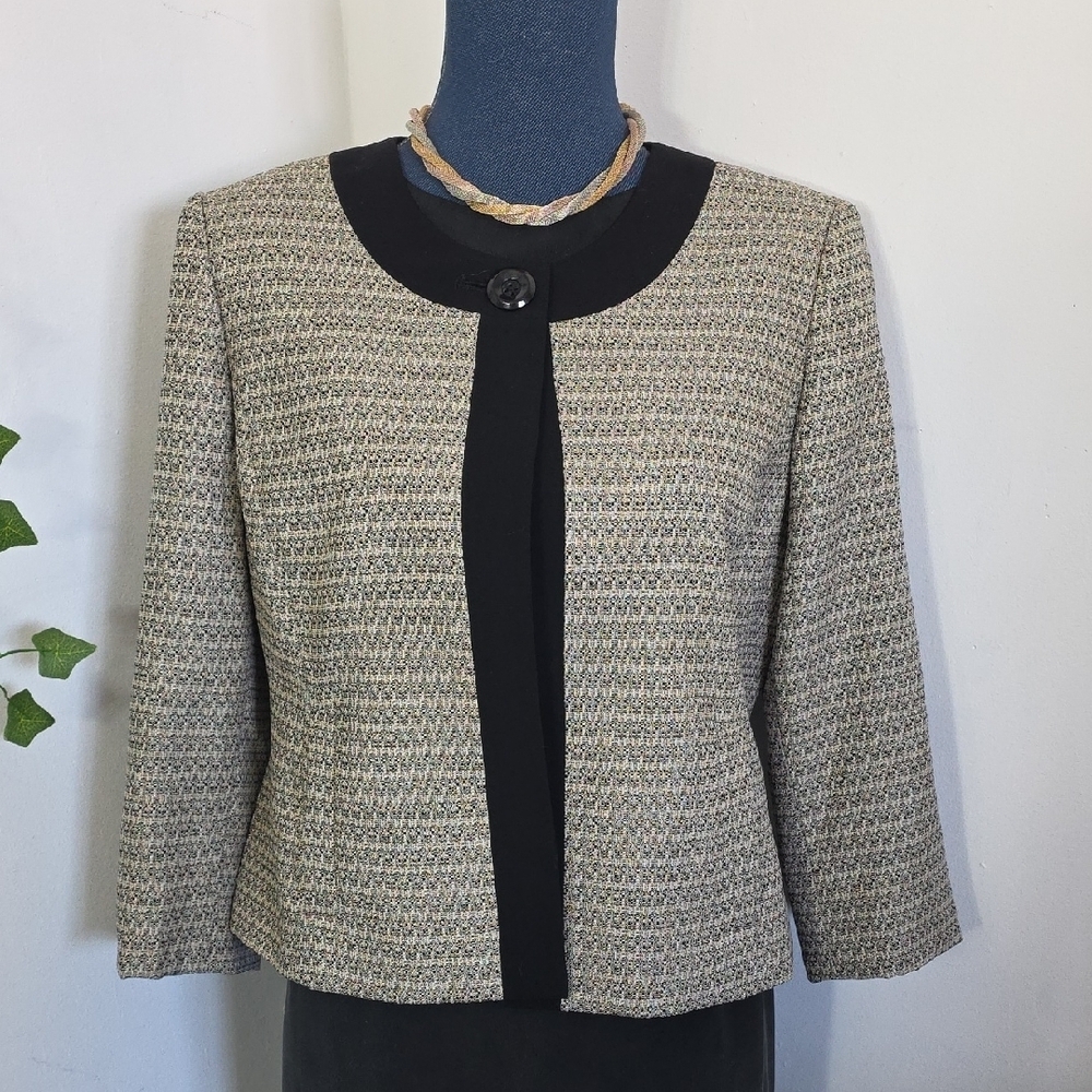 Kasper Separates Tan And Black Tweed Style Blazer Jacket Size 12